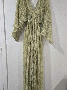 Flowy Sage Green Pleated Maxi Dress
